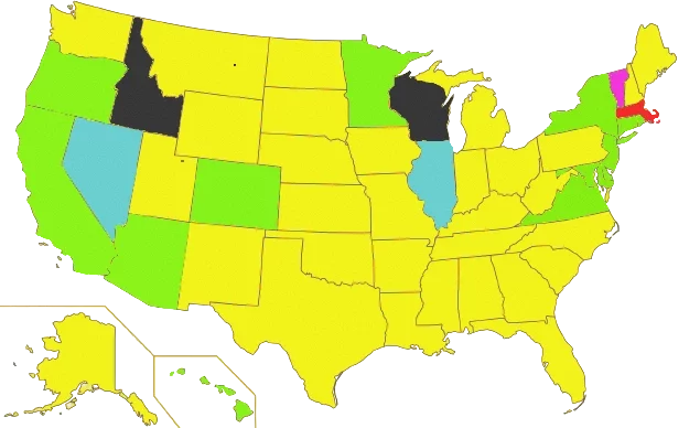 Map United States Firework Laws By State